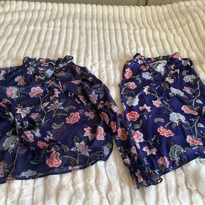 LOFT Navy Floral Blouse and Skirt Set